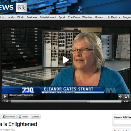 Artist, Dr Eleanor Gates-Stuart, 'Canberra is Enlightened', ABC 7.30 Report by Chris Kimball