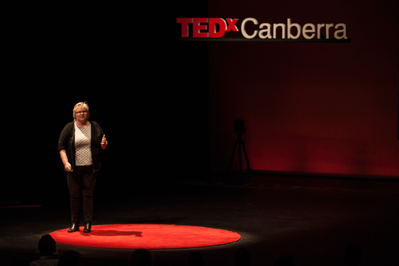 Eleanor Gates-Stuart presenting at TEDXCanberra. Photograph by Adam Thomas
