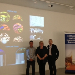 Professor Clive Barstow (Head of School of Communications and Arts ECU) , Artist Eleanor Gates-Stuart and Dr Darren Gibson (eResearch Manager ECU)